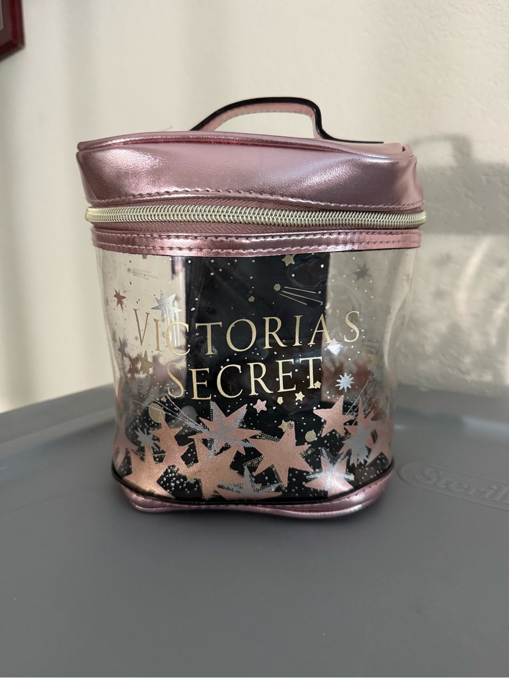 Victoria's Secret Pink Metallic & Clear Star Cosmetic Case